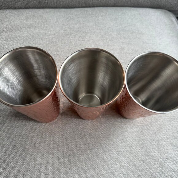 Double Wall Hammered Iced Tea Tumbler Cup Copper Finish Set of 3 20 Oz - Picture 3 of 7